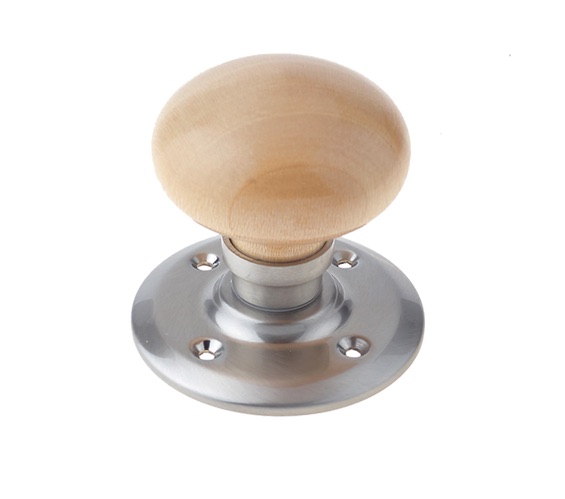 WOODEN MUSHROOM MORTICE DOOR KNOBS ON FACE FIXED ROUND ROSE